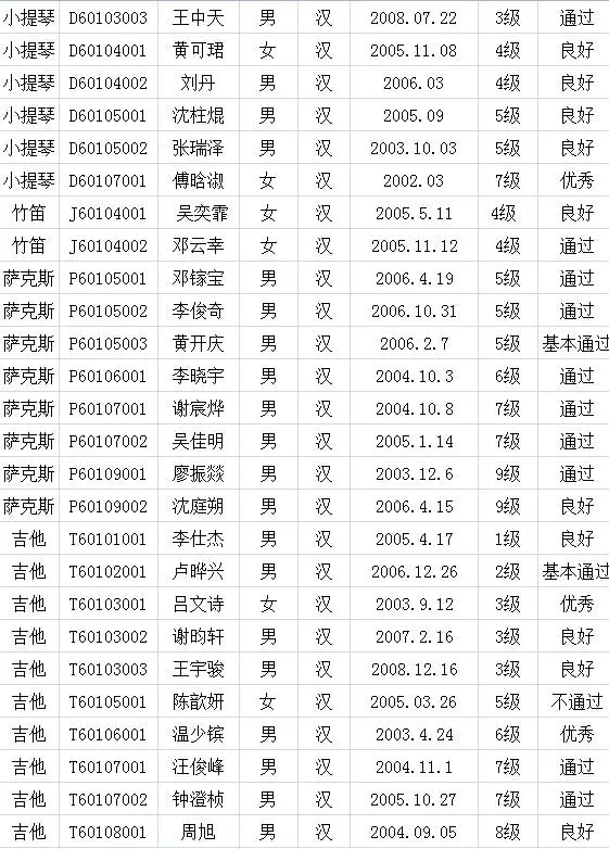 2017年中国歌舞剧院考级成绩（新罗）