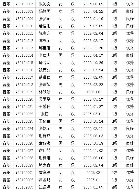 2017年中国歌舞剧院考级成绩（新罗）