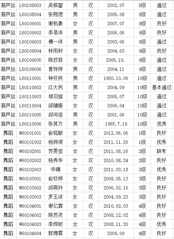 2017年中国歌舞剧院考级成绩（新罗）