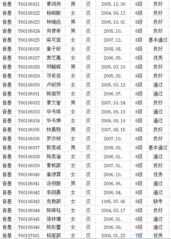 2017年中国歌舞剧院考级成绩（新罗）